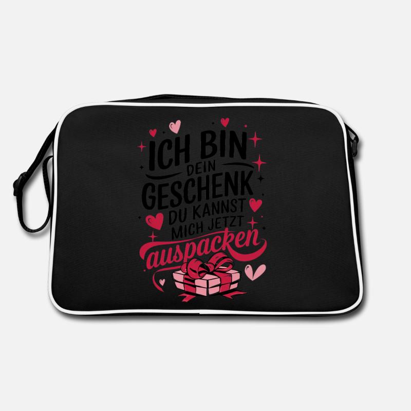 Valentinstag Paar Jahrestag Ich bin dein Geschenk - Retro Tasche - Schwarz/Weiß