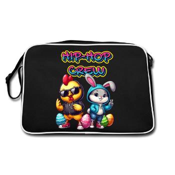 Ostern Hase Hip Hop Crew Hip-Hopper Lustig Huhn - Retro Tasche - Schwarz/Weiß - Hinten