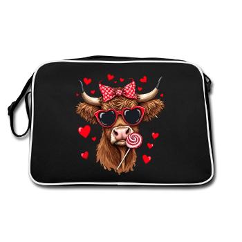 Vache Ecossais Highland Bovins Lolly Saint Valentin - Sac Retro - noir/blanc - Dos