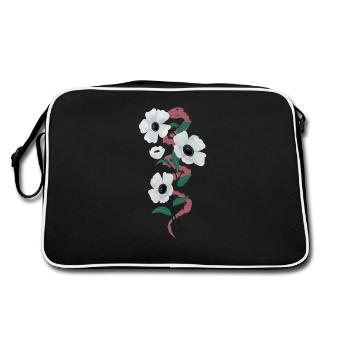 Snake and white flowers illustration serpent and - Retro Bag - black/white - Back