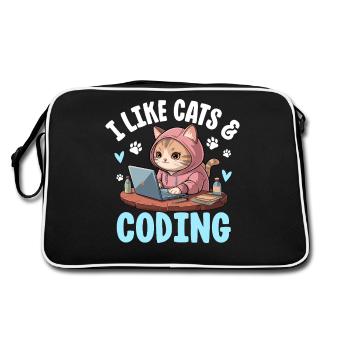 I Like Cats and Coding Nerd Design - Retro Tasche - Schwarz/Weiß - Hinten