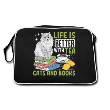 La vie est meilleure avec des chats de thé et des livres - Sac Retro - noir/blanc - Dos