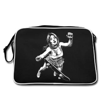 Skater in Fall – Dedication & Hardness Shirt - Retro Bag - black/white - Back