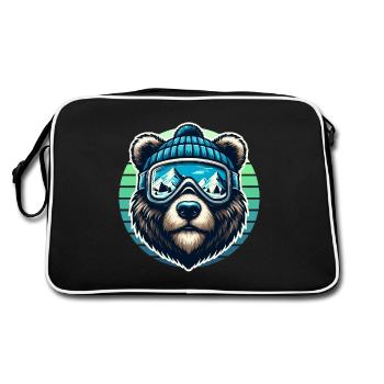 Drôle d’ours avec des lunettes de ski et une casquette de ski aime skier - Sac Retro - noir/blanc - Dos