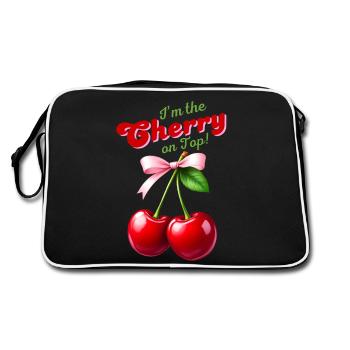 I'm the Cherry on Top - Kirschen mit rosa Schleife - Retro Tasche - Schwarz/Weiß - Hinten