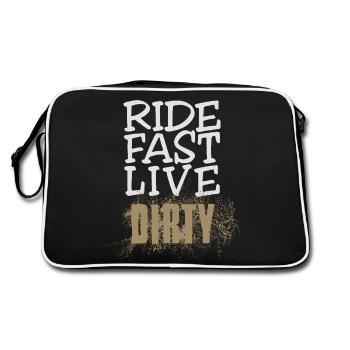 RIDE FAST LIVE DIRTY – Mountainbike - Motocross - Retro Tasche - Schwarz/Weiß - Hinten