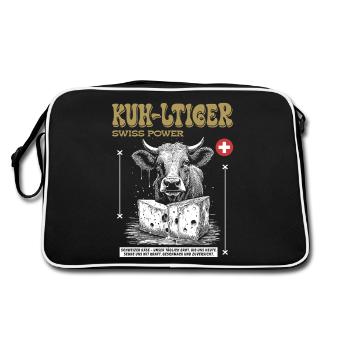 KUH-LTIGER Swiss Power: Urbanes Käse Shirt - Retro Tasche - Schwarz/Weiß - Hinten