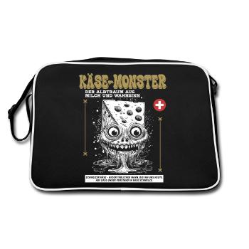 Schweizer Käse-Horror Shirt: Albtraum schmilzt - Retro Tasche - Schwarz/Weiß - Hinten