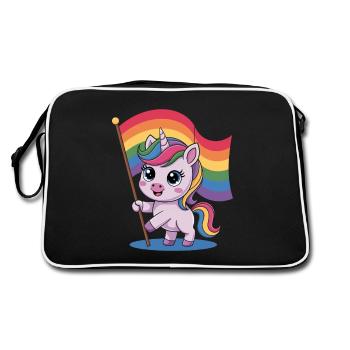 Licorne mignonne avec drapeau arc-en-ciel - Sac Retro - noir/blanc - Dos