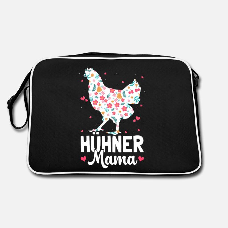 Hühner Mama Leben Auf Dem Bauernhof - Retro Tasche - Schwarz/Weiß