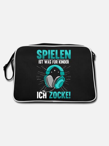 Spielen Ist Was Für Kinder Ich Zocke Gamer Zocken - Retro Tasche - Schwarz/Weiß - Hinten