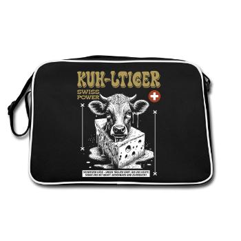 Schweizer Käse Shirt: Kuh, Genuss & Heimatgefühl - Retro Tasche - Schwarz/Weiß - Hinten