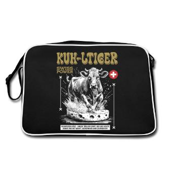 Street-Food aus der Schweiz – dein Käse Kuh Shirt - Retro Tasche - Schwarz/Weiß - Hinten