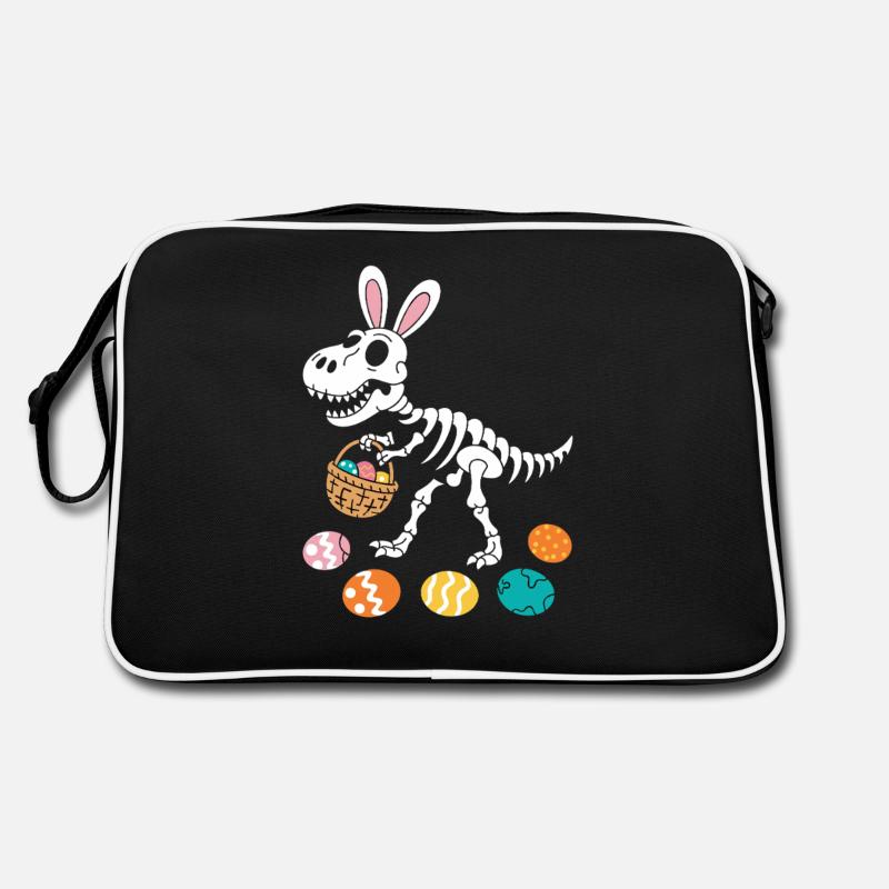 Osterhase Skelett Dino mit Ostereiern Korb Retro Tasche