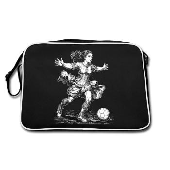 Frauenfussball Shirt: Powerfrauen im Einsatz - Retro Tasche - Schwarz/Weiß - Hinten