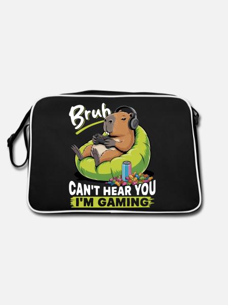 Capybara Gamer Gaming - Retro Tasche - Schwarz/Weiß - Hinten
