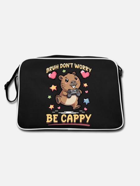 Capybara Gamer Gaming - Retro Tasche - Schwarz/Weiß - Hinten