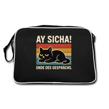 Ay Sicha Katze Retro - Retro Tasche - Schwarz/Weiß - Hinten