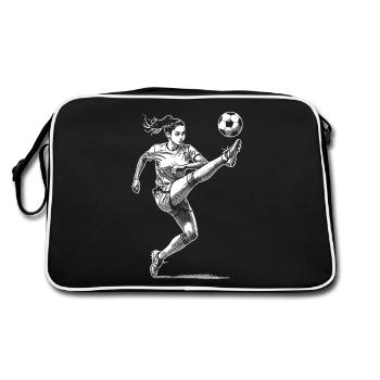 Women's football with a goal: shot, tension, goal - Retro Bag - black/white - Back