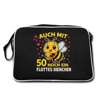 Auch mit 50 noch ein flottes Bienchen – Geburtstag - Retro Tasche - Schwarz/Weiß - Hinten
