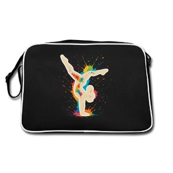 Turnerin Handstand – Buntes Farbklecks Design - Retro Tasche - Schwarz/Weiß - Hinten