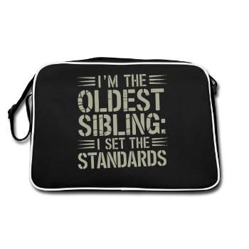 Drôle Aîné Frère Ou Sœur Enfant Tee I Établi les normes - Sac Retro - noir/blanc - Dos