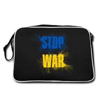 STOP À LA GUERRE – PAS DE GUERRE – PAIX – National Colors Ukraine - Sac Retro - noir/blanc - Dos