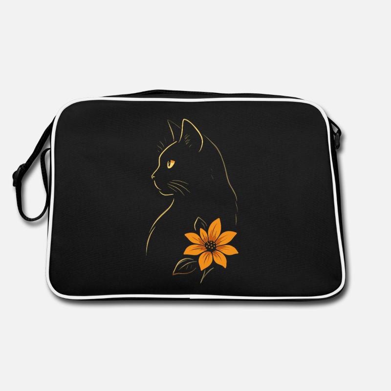 Chat Dessiné Fleur Sac Retro