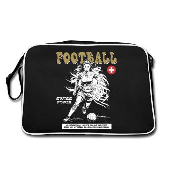Frauenfußball Shirt Schweiz: Mut im Zweikampf - Retro Tasche - Schwarz/Weiß - Hinten