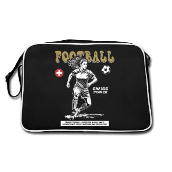Schweizer Fußballerin Shirt: Ballkontrolle pur - Retro Tasche - Schwarz/Weiß - Hinten