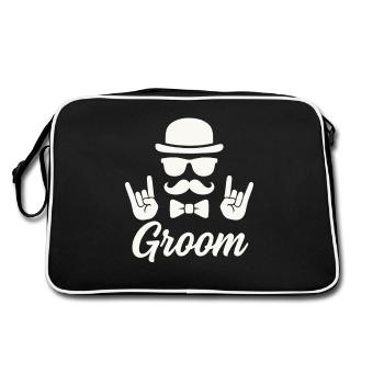 JGA Bräutigam Rockhand - Retro Tasche - Schwarz/Weiß - Hinten