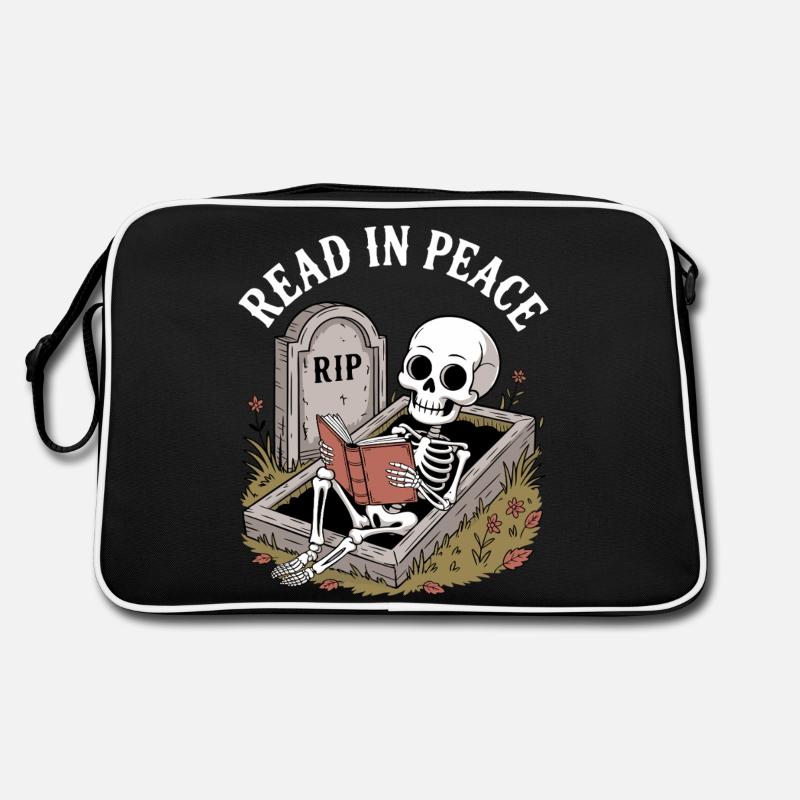 Read In Peace Skeleton Books Reading Funny Reader Retro Bag