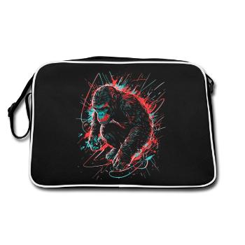 Affe Gorilla Schimpanse Neon Farbenfroh Bunt - Retro Tasche - Schwarz/Weiß - Hinten