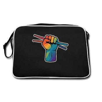 Drummer Power – Regenbogen Faust - Retro Tasche - Schwarz/Weiß - Hinten