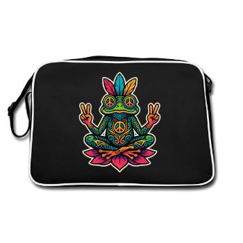 Hippie Frog – Peace & Meditation Design - Retro Bag - black/white - Back