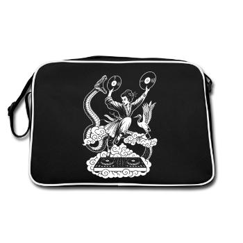 Open-Air Shirt: Geisha with vinyls at the DJ booth - Retro Bag - black/white - Back
