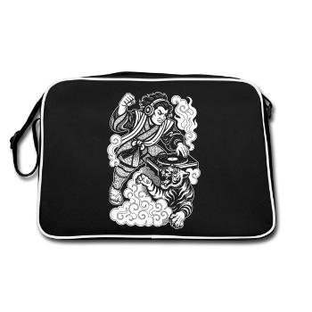 Samurai Shirt: Turntable with Techno & Tiger - Retro Bag - black/white - Back