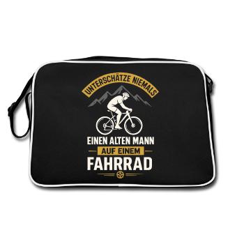 Vieil homme à vélo – ne le sous-estimez jamais - Sac Retro - noir/blanc - Dos