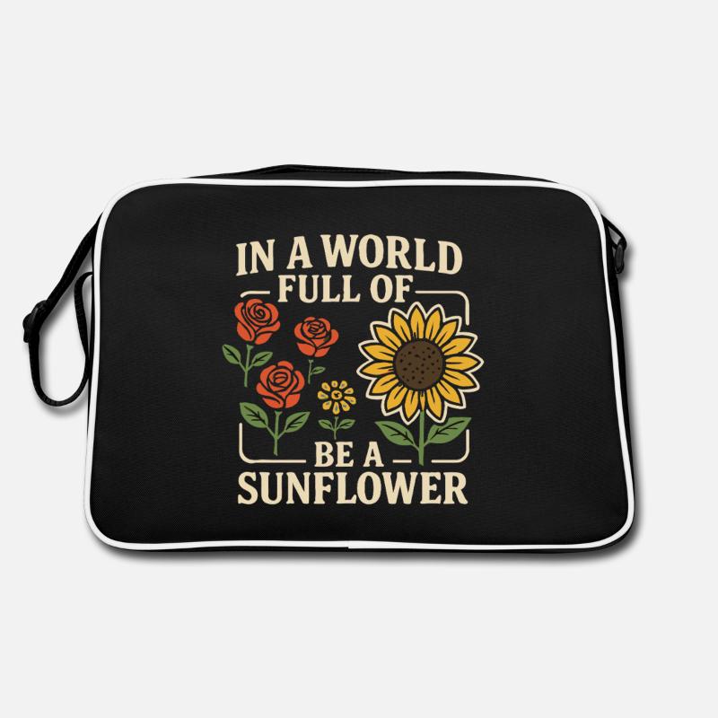 Sei die Sonnenblume – Sei du selbst - Retro Tasche - Schwarz/Weiß