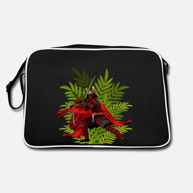 Japanese Samurai Warrior with Red Armor Retro Bag