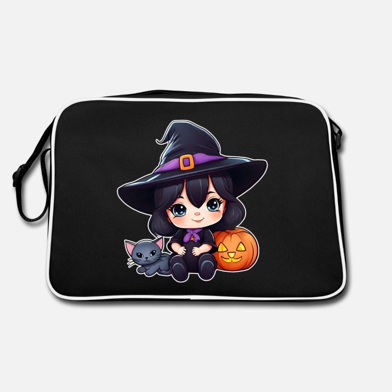 Sorcière mignonne avec chat noir et citrouille Sac Retro