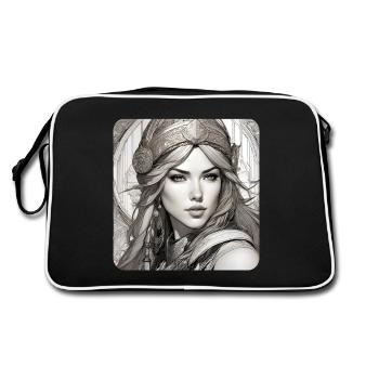 Fantasy Anime Girl Wikinger Germanen Mittelalter - Retro Tasche - Schwarz/Weiß - Hinten