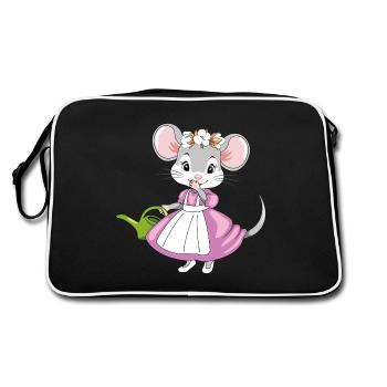 Petite dame souris timide avec un arrosoir de jardin - Sac Retro - noir/blanc - Dos