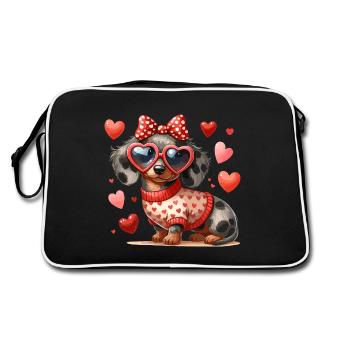 Dackel Dackelliebe Hund Vierbeiner Hundeliebhaber - Retro Tasche - Schwarz/Weiß - Hinten
