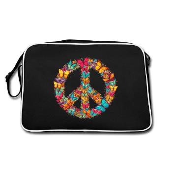 Joyeux Jour de la Terre Papillon Signe de Paix Coloré - Sac Retro - noir/blanc - Dos