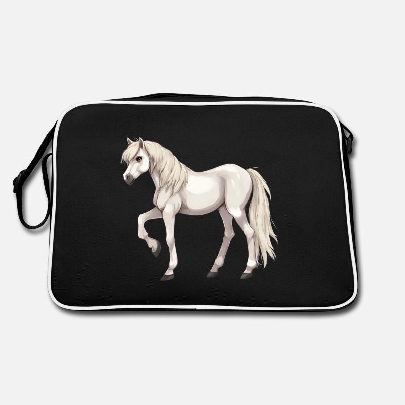 Weißes Pferd - Retro Tasche - Schwarz/Weiß