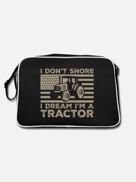 Ich schnarche nicht, ich träume, ich bin ein Traktor - Retro Tasche - Schwarz/Weiß - Hinten