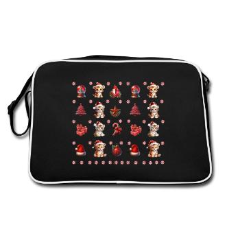 rotes süßes Tigerkätzchen weihnachtliches Motiv - Retro Tasche - Schwarz/Weiß - Hinten