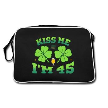 Küss mich Ich bin fünfundvierzig St. Patrick's Day 2026 Bday - Retro Tasche - Schwarz/Weiß - Hinten