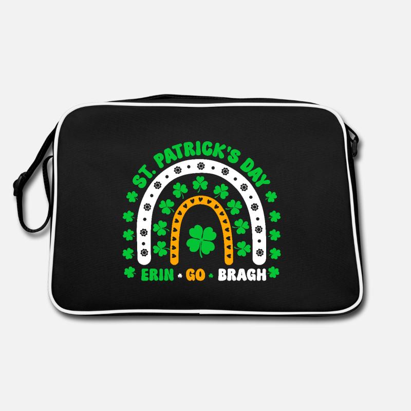 St Patricks Day Boho Rainbow Design with Shamrocks Retro Bag